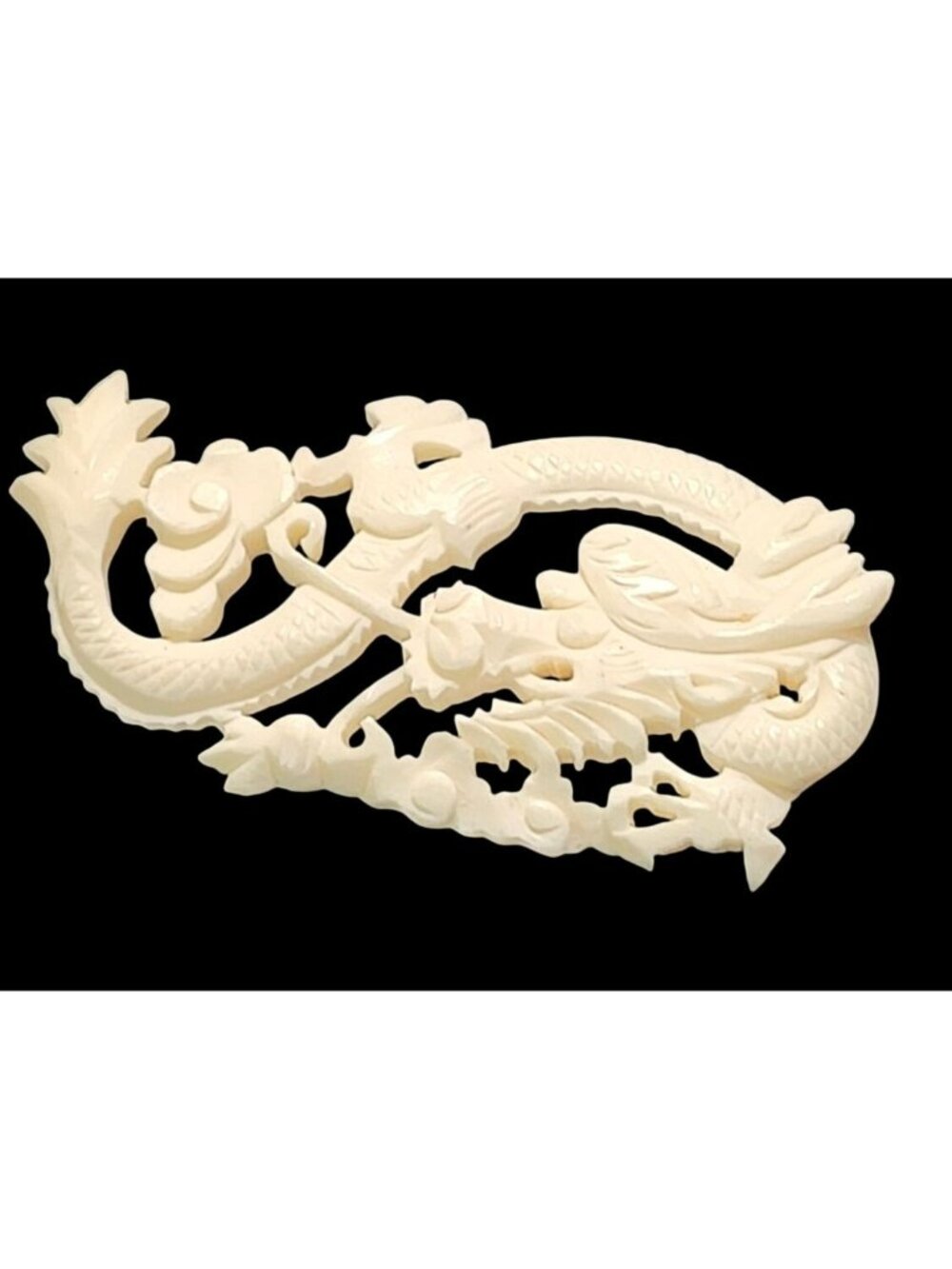 Carved Celluloid Dragon Brooch Pin  Vintage Asian-Inspired Intricate Design